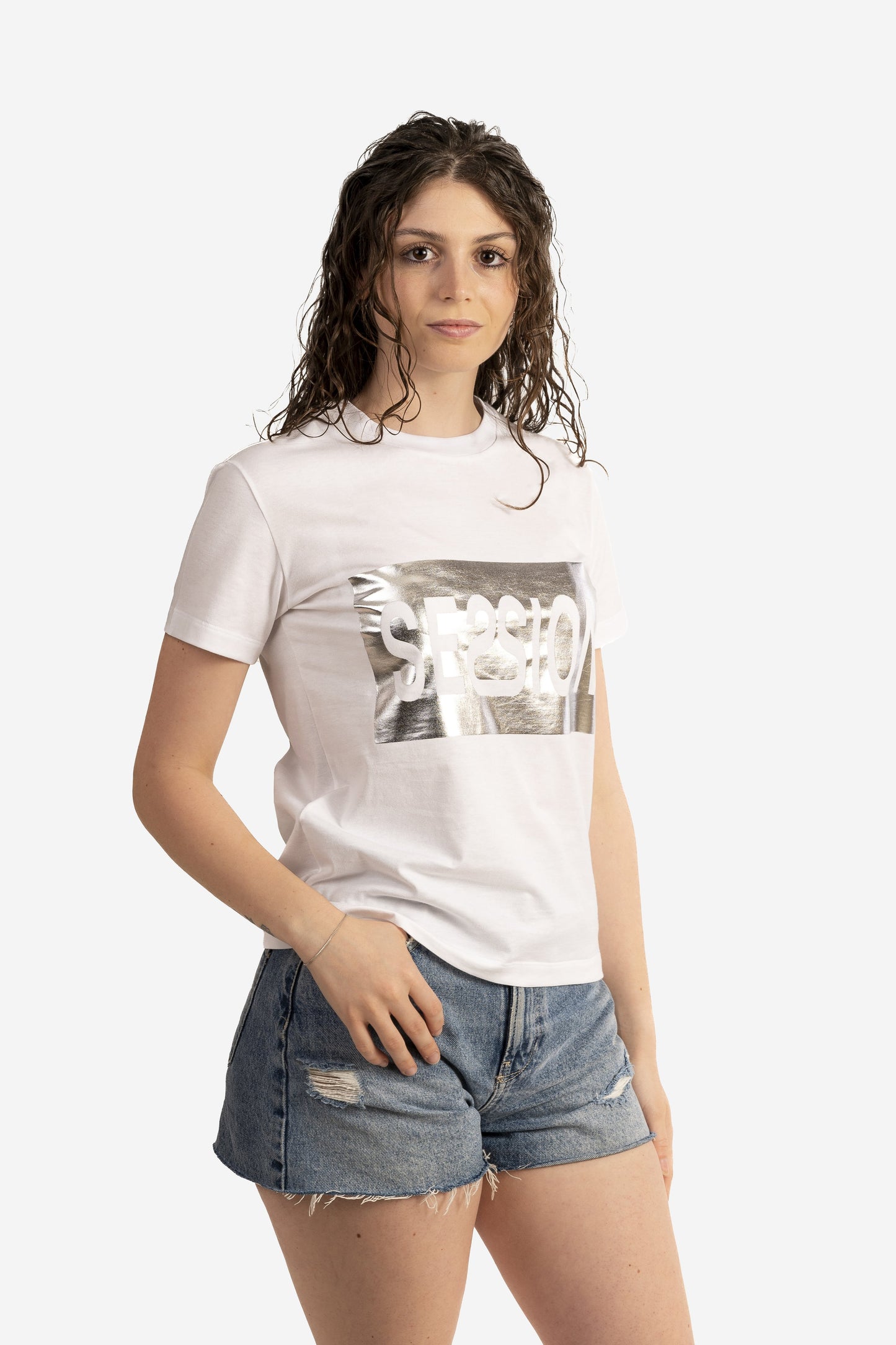 T-shirt con box argento
