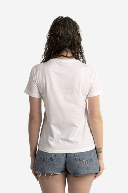 T-shirt bianca con logo pennellato fucsia