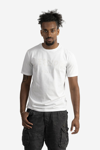 T-shirt tinto capo con logo pennellato tono su tono
