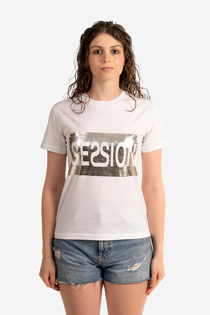 T-shirt con box argento
