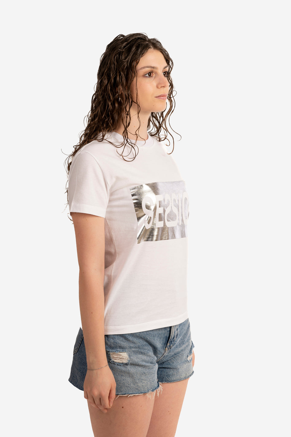 T-shirt con box argento