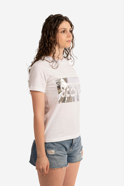 T-shirt con box argento