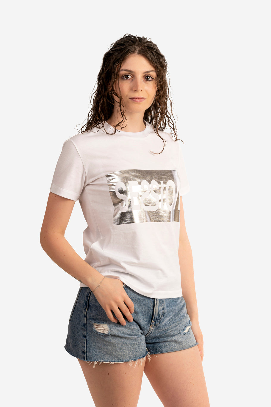 T-shirt con box argento