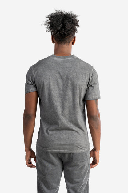 T-shirt marmorizzata tinto capo con logo pennellato