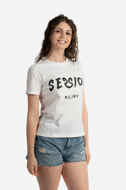 T-shirt con logo pennellato